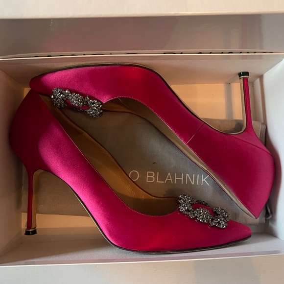 Magenta Raspberry Manolo Blahnik Hangisi Shoes Heels With Box - Picture 8 of 8